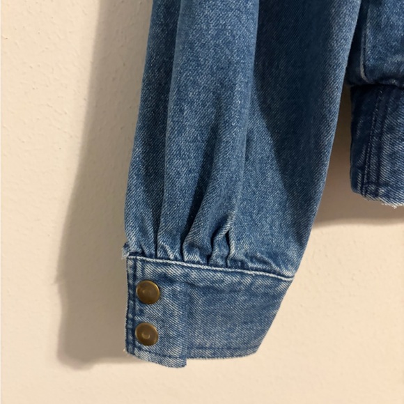 Vintage Dark Blue Bomber Jean Jacket Size Medium Stranger Things Puff Shoulder - Picture 7 of 9